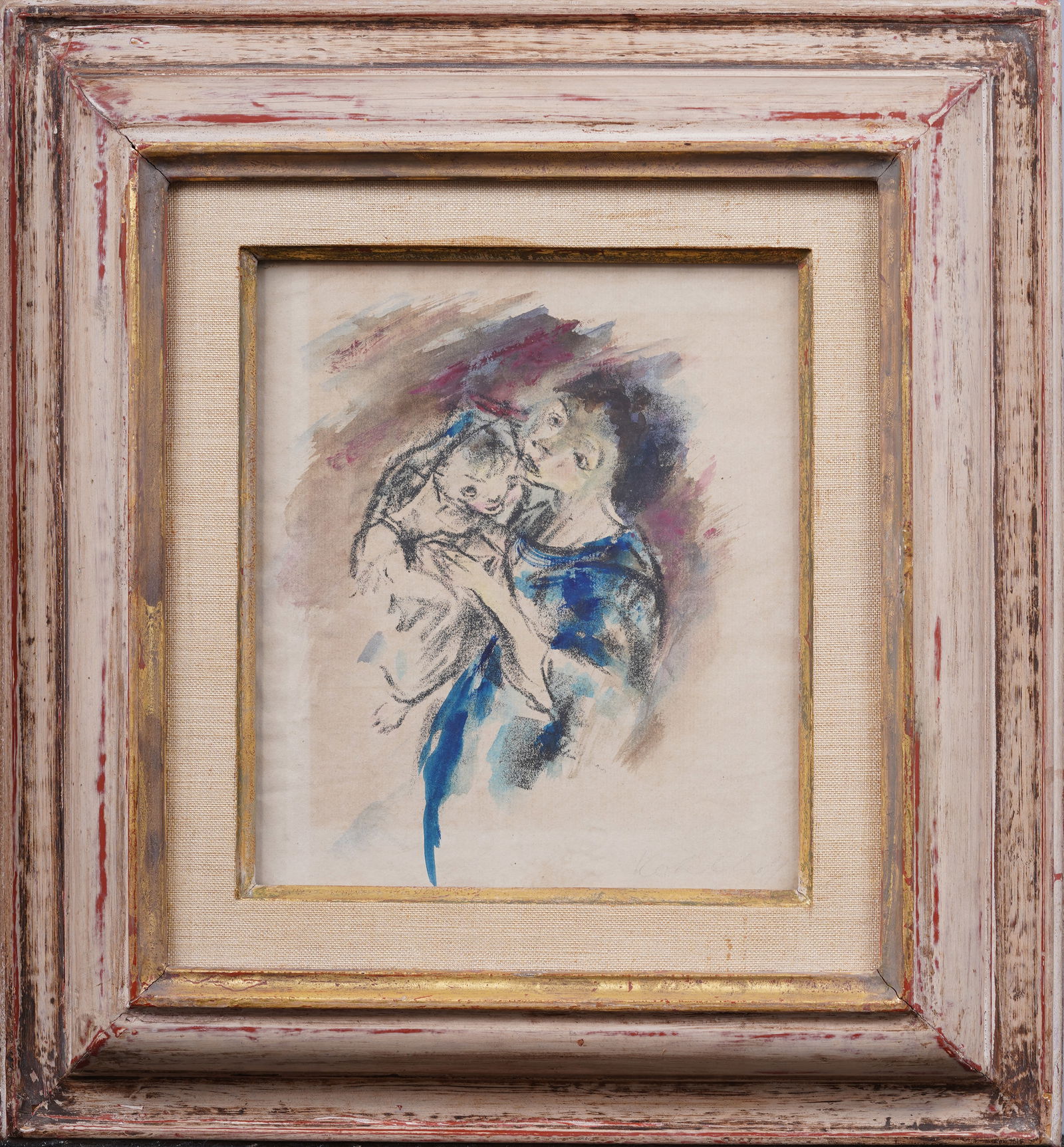 Wilhelm Karloff Signed Exhibited Vintage American Modernist Framed Mother & Child Portrait Painting (1 of 7)