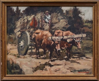 Vintage Signed American Impressionist Framed Farmer Landscape Original Oil Painting