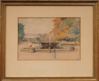 Michele Capuano (c. 1890-1910) Antique Italian Impressionist Park Landscape Framed Painting