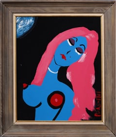 Thomas Pulgini (Born 1965) Vintage American Pop Art Nude Woman Nicely Framed Portrait Painting