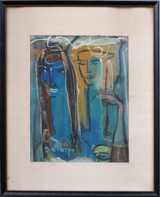 Antique American Modernist Cubist Portrait Framed Signed Abstract Original Painting