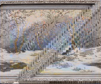 Walter Koeniger (1881-1943) Antique American Impressionist Framed Winter Landscape Oil Painting