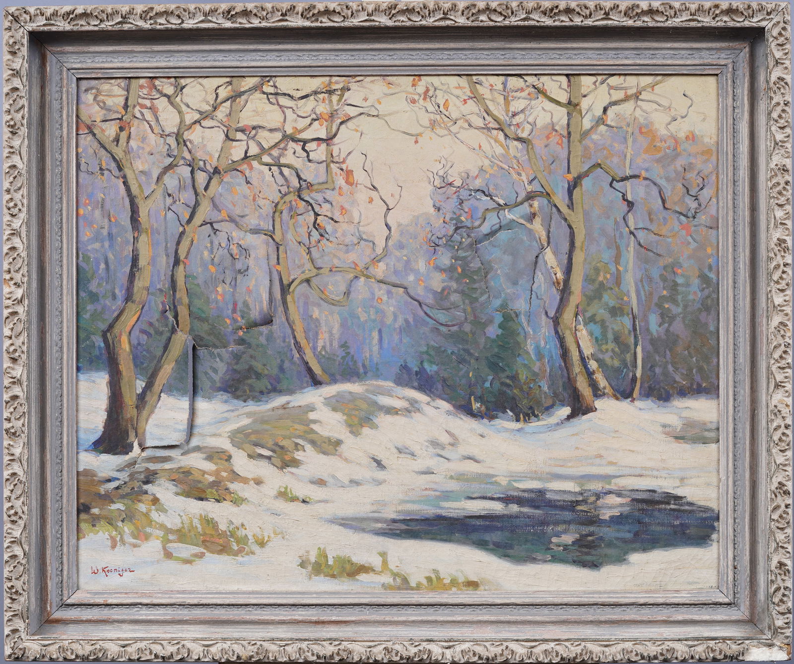 Walter Koeniger (1881-1943) Antique American Impressionist Framed Winter Landscape Oil Painting (1 of 8)