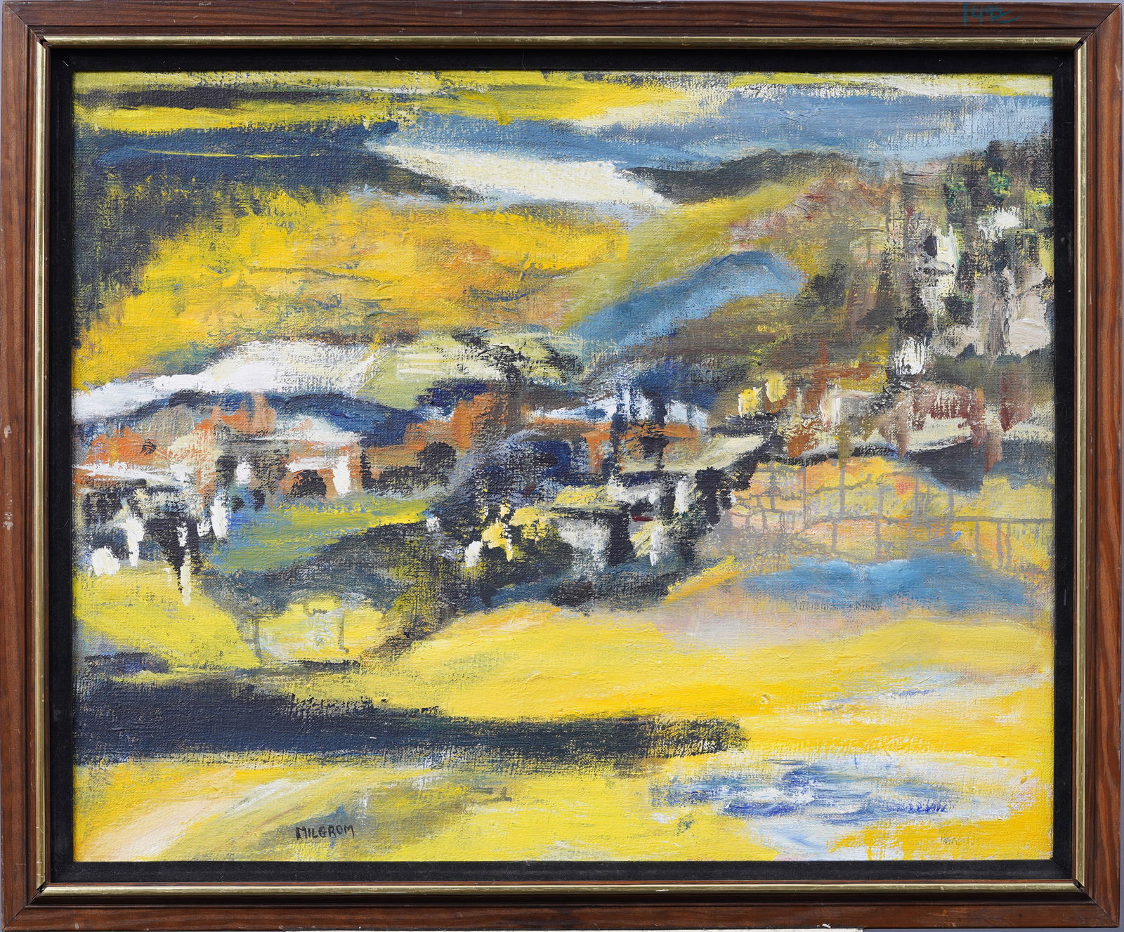 Vintage American Modernist Abstract Fauvist Landscape Signed Framed Mid Century Oil Painting: Antique American oil painting. Oil on canvas. Signed. Framed. Measuring 28 by 34 inches overall and 24 by 30 painting alone. Please see all images for condition. Size is measured and written on the ba