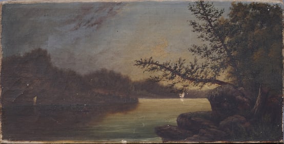 19th Century Nocturnal Hudson River School Antique American Landscape Original Oil Painting