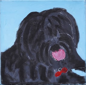 Signed Contemporary Shaggy Dog Portrait Oil Painting