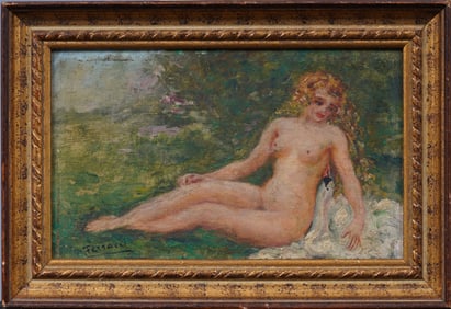 Antique French or American School Impressionist Nude Woman Portrait Signed Framed Oil Painting