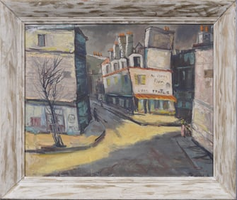 Large Antique French Paris Modern Signed Street Scene Framed Oil Painting