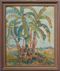 Antique American Hawaiian Palm Tree Impressionist Signed Wilson 1943 Original Oil Painting