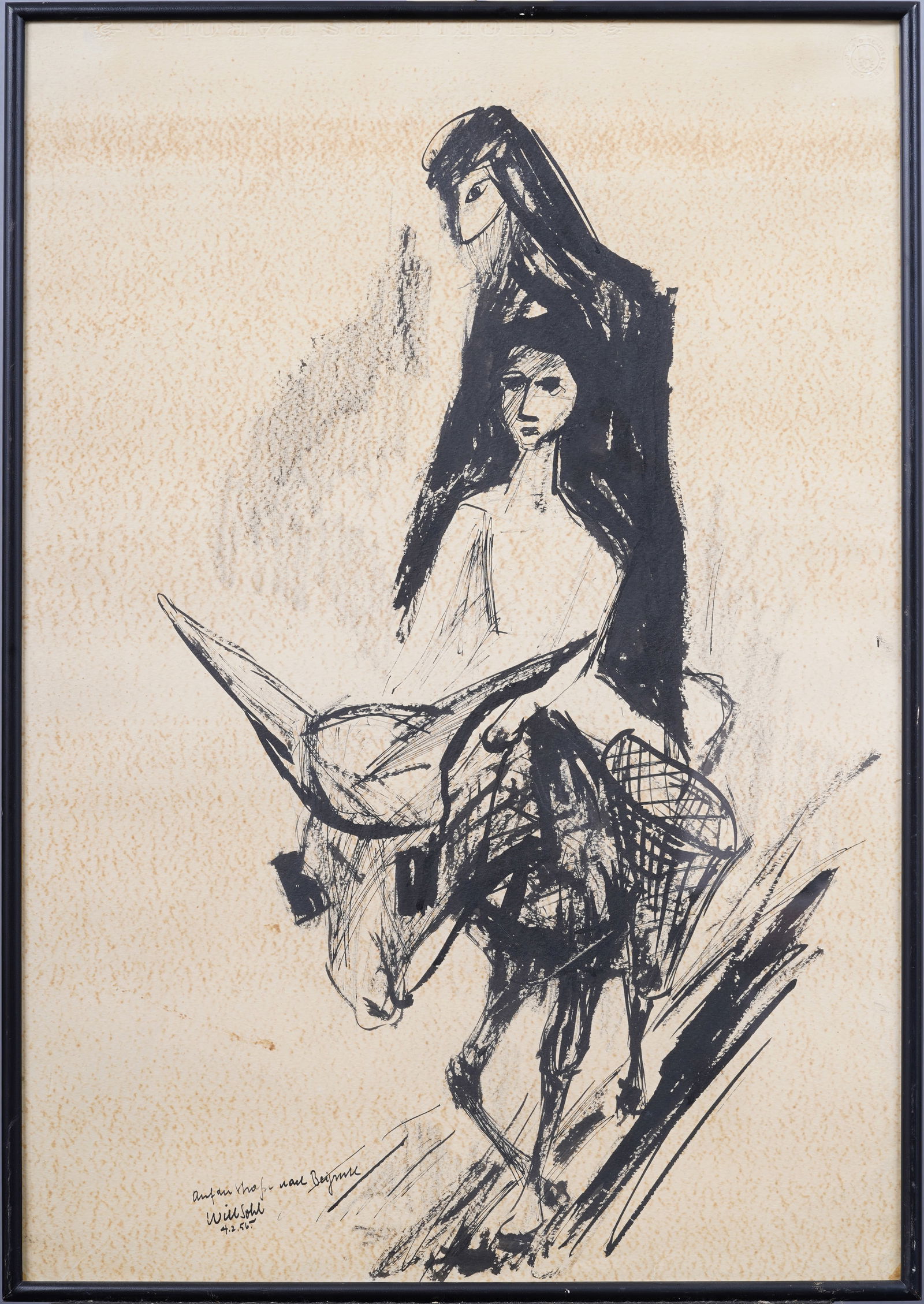 Will Sohl (1906 - 1969) Antique German Modernist Figures on Donkey Signed Framed Painting (1 of 6)