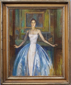 Antique American School Signed 1936 Modernist Woman Portrait Framed Original Oil Painting