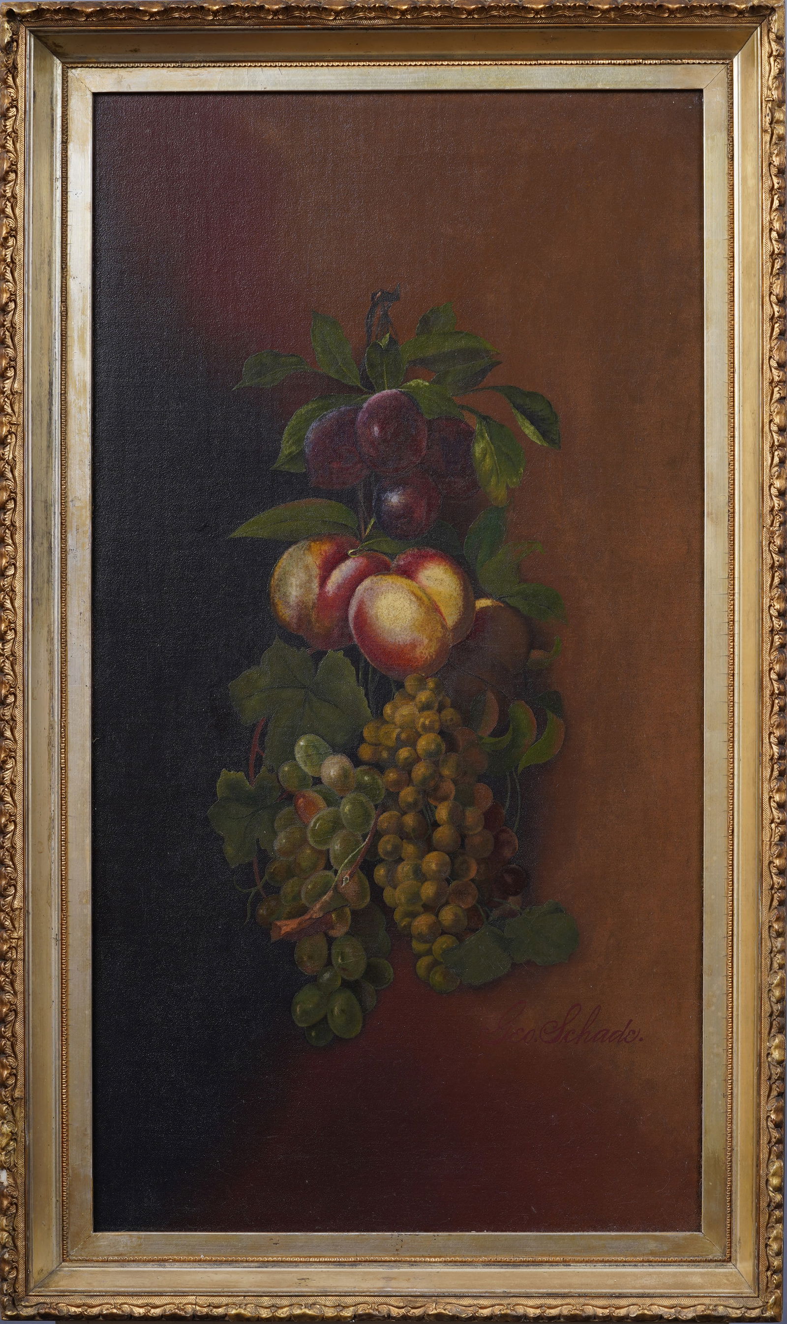 19th Century Antique American School Fruit Still Life Grapes and Peaches Frame Signed Oil Painting (1 of 6)