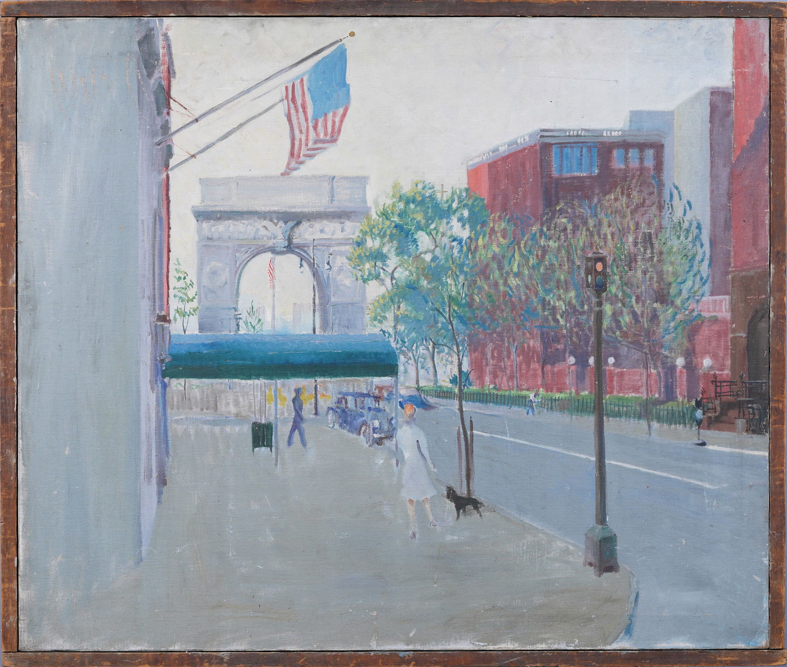 Antique American Impressionist WPA New York Street Scene Washington Square Park Oil Painting (1 of 6)