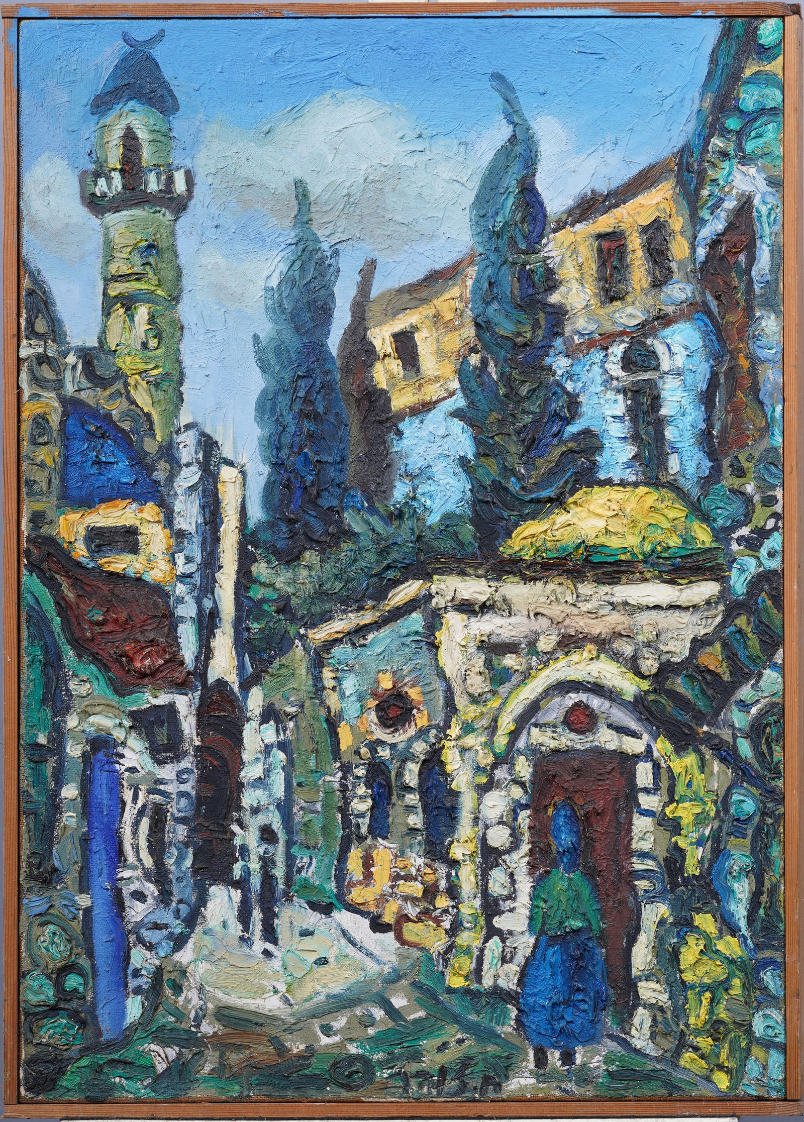 Large Important Signed Israeli Modernist Cityscape Framed Original Oil Painting (1 of 6)