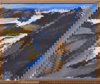 Signed Vintage Monhegan Maine Modernist School Coastal Abstract Landscape Framed Painting