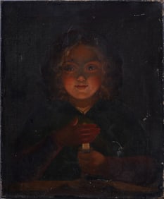 19th Century Antique American School Luminous Portrait Original Oil Painting