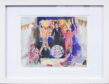 "The Two Penny Circus" Vintage American School Modernist Figurative Portrait Painting