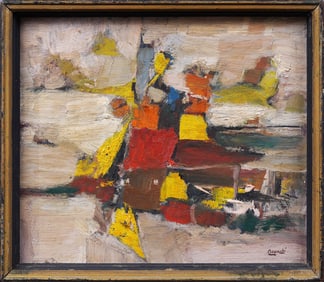 Leo Quanchi (1892-1974) Vintage Abstract Expressionist "Sights of Holland" Signed  Oil Painting
