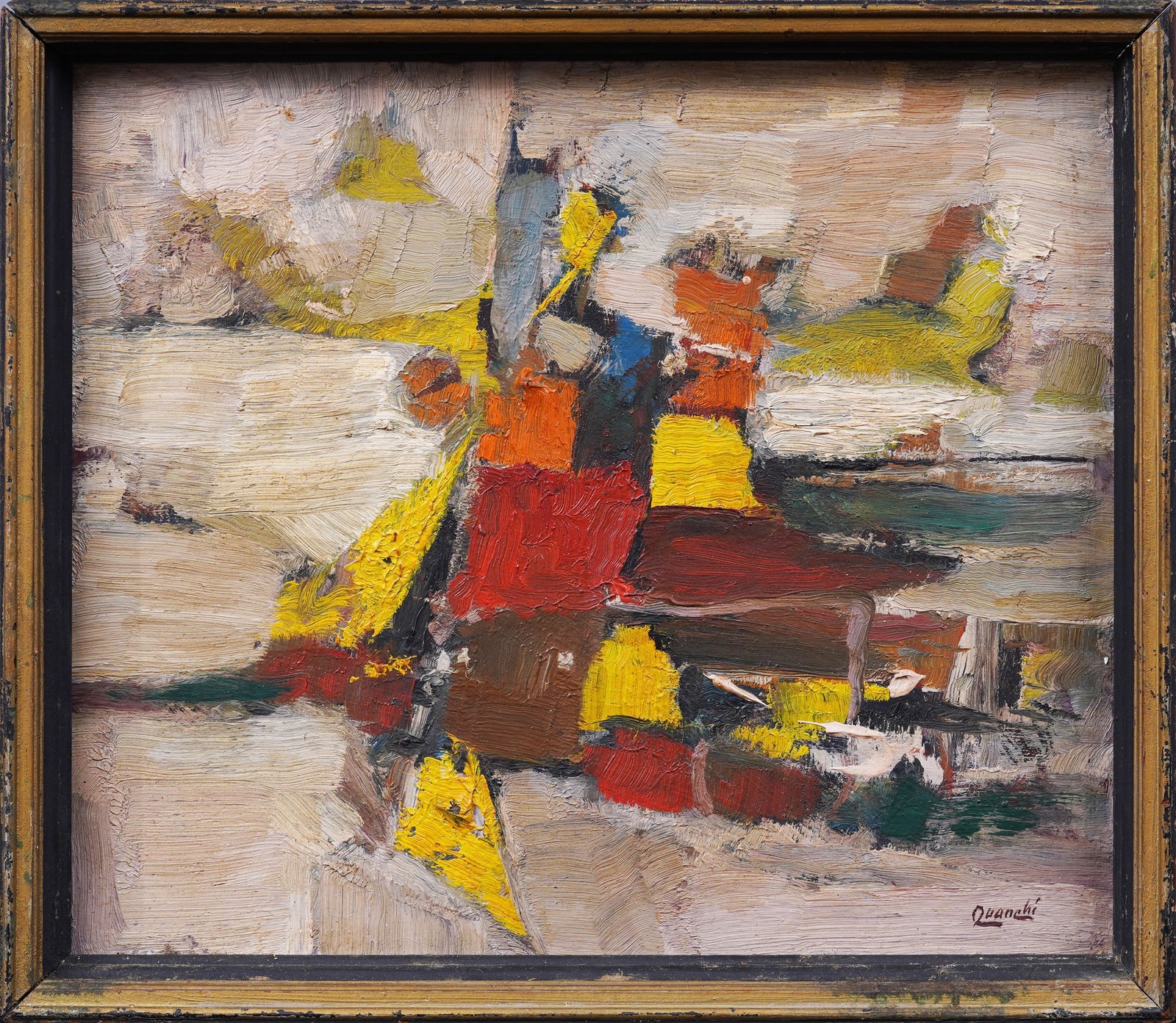 Leo Quanchi (1892-1974) Vintage Abstract Expressionist "Sights of Holland" Signed  Oil Painting (1 of 7)