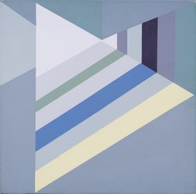 Jane Bonelli Signed Vintage Mid Century Modern Geometric Hard Edge Abstract Oil Painting