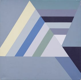 Jane Bonelli Signed Vintage Mid Century Modern Geometric Hard Edge Abstract Oil Painting