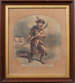 Important Antique Revolutionary War Era Framed Army Portrait Watercolor Painting