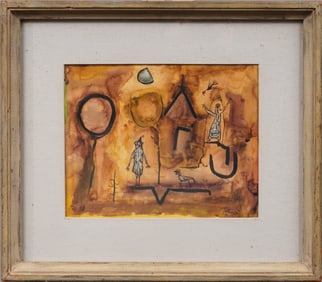 Howard Behling Schleeter (1903 - 1976) New Mexico Surrealist Interior Scene Framed Painting