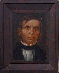 Early American School Folk Art Male Portrait Framed 19th Century Oil Painting