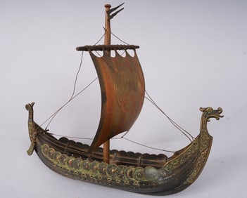 Vintage Edward Aagaard Viking Ship Copper and Bronze 16" Long Sculpture