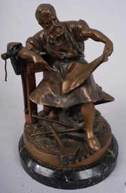 Antique Russian and German Bronze Statue of a Seated Blacksmith by Hans Guradze