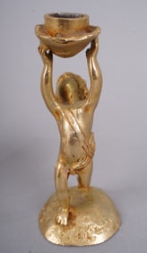 Whimsical Gilt Bronze Candle Holder Putti Sculpture by Pierre Casenove