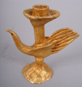 Whimsical Gilt Bronze Candle Holder Modernist Bird Sculpture by Pierre Casenove