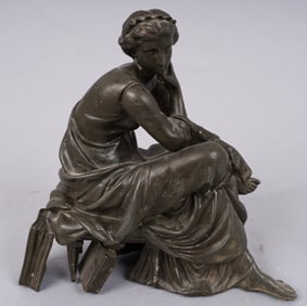 Antique Bronze Sculpture of a Sitting Woman