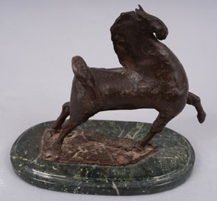 Antique Modernist Horse Bronze Signed Sculpture