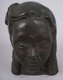 Antique American or European Bronze Young Woman Bust Portrait Sculpture