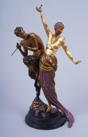 Erte (Romain De Tirtoff) (1892 - 1990) Woman And Satyr, 1986 Signed Bronze Art Deco Sculpture