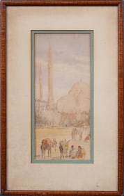Antique Orientalist Framed Original Watercolor Painting