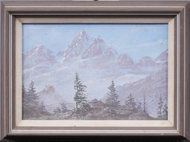 Antique American Impressionist Winter Mountain Landscape Signed Ewing Framed Oil Painting