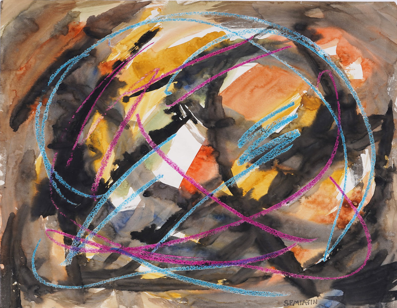 Jacob Semiatin (1915-2003) Vintage American Modernist Abstract Expressionist Signed Painting (1 of 7)