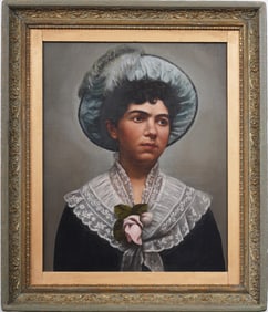 Expressive Finely Painted Antique European Young Woman Framed Portrait Oil Painting