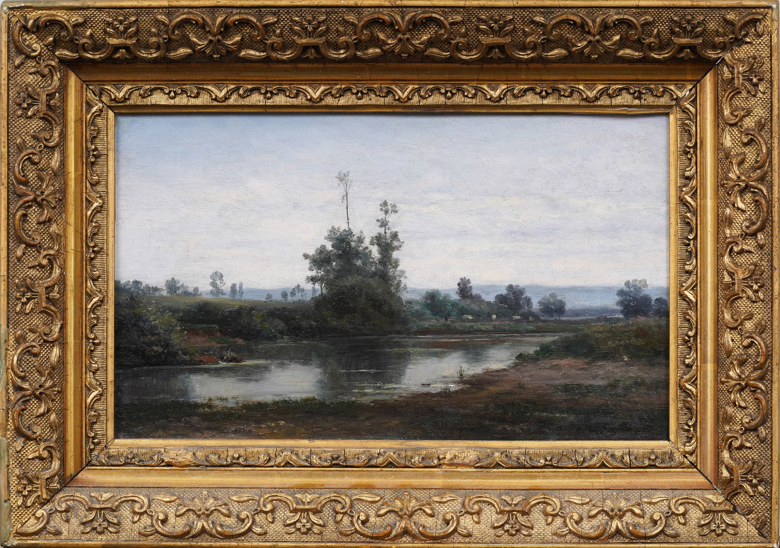 Antique French Impressionist Barbizon School Framed Landscape Oil Painting Signed "A Perrin" (1 of 6)