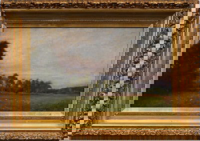 Antique American School Impressionist Wild Flower Landscape Framed Original Oil Painting