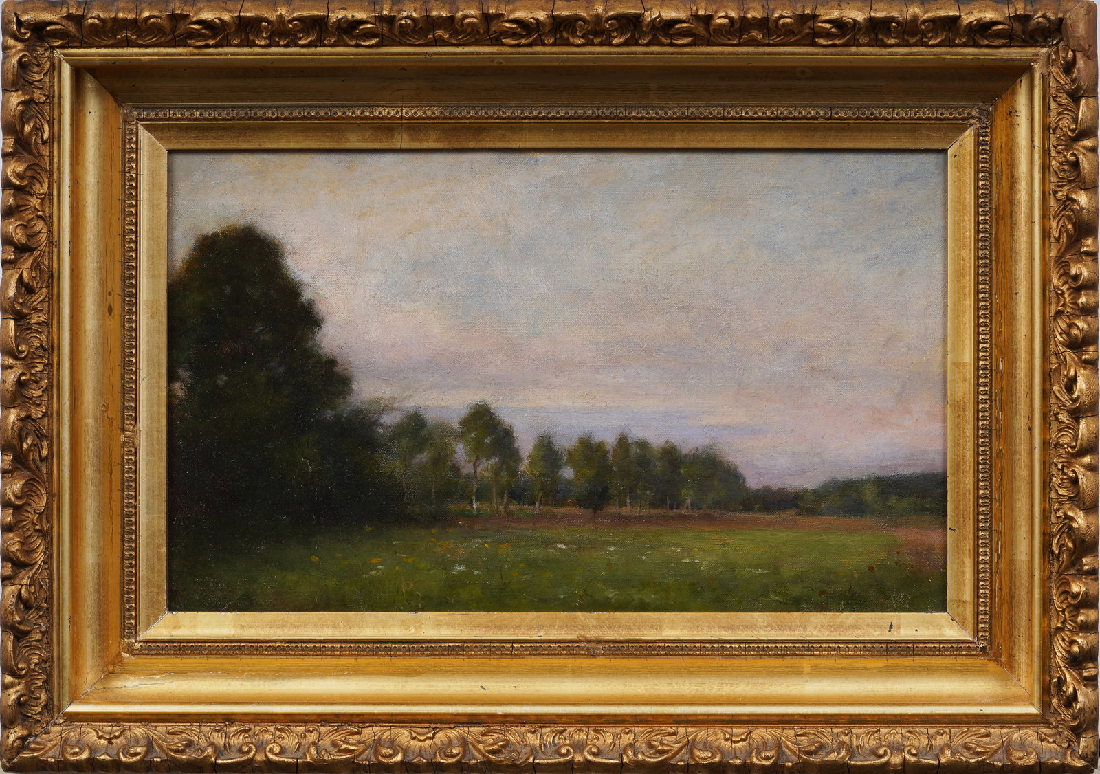 Antique American School Impressionist Wild Flower Landscape Framed Original Oil Painting (1 of 5)