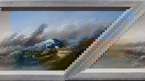 Antique European Impressionist Coastal Landscape Framed French Barbizon Oil Painting