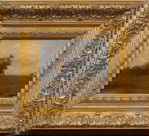 Antique Signed American School Tonalist Fall Landscape Wide Gold Frame Original Oil Painting