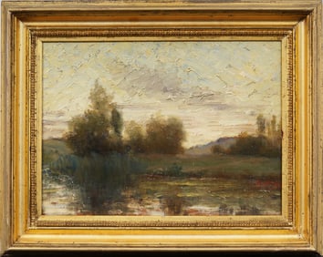 Antique American Impressionist Framed Landscape Original Oil Painting