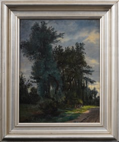 Antique American School Sunlit Landscape Framed Original Oil Painting