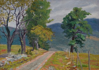 Framed Antique American Impressionist New England Mountain Landscape Original Oil Painting