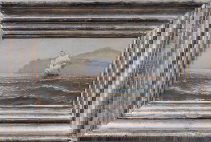 Antique American Finely Painted Luminous Coastal Hudson River School Seascape Monogrammed  Painting