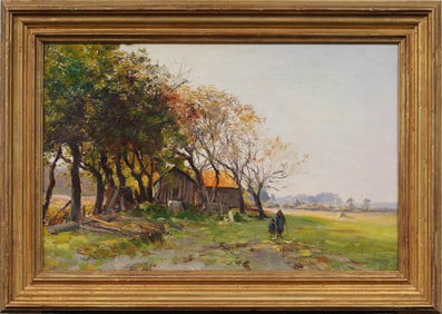 Antique French Impressionist 19th Century Barbizon Landscape Framed Luminous Oil Painting